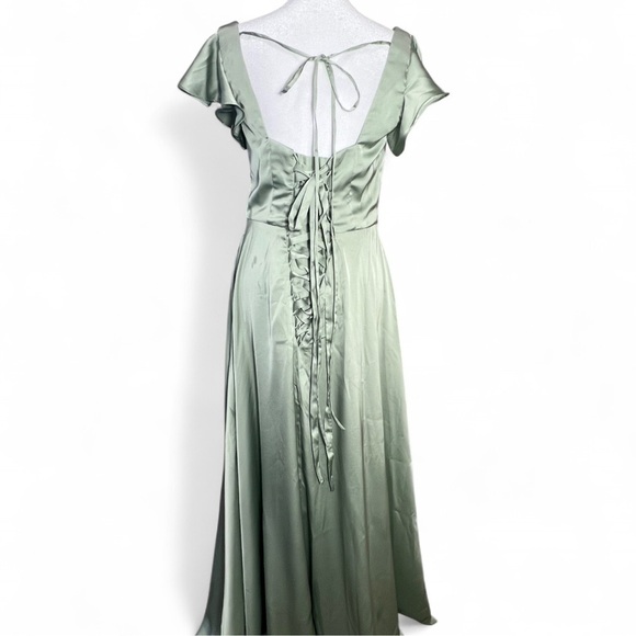 NWT Elegant 8 sage Green Evening Gown lace up back slit bridesmaids formal - Picture 6 of 9